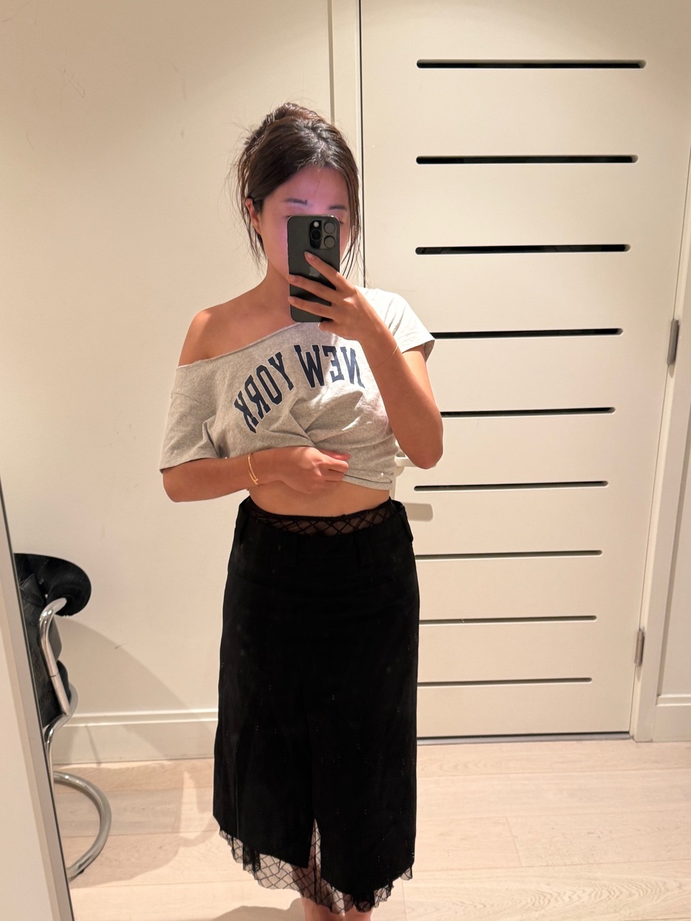 Berlin Couch black midi skirt with mesh detailing and diamond layer korean